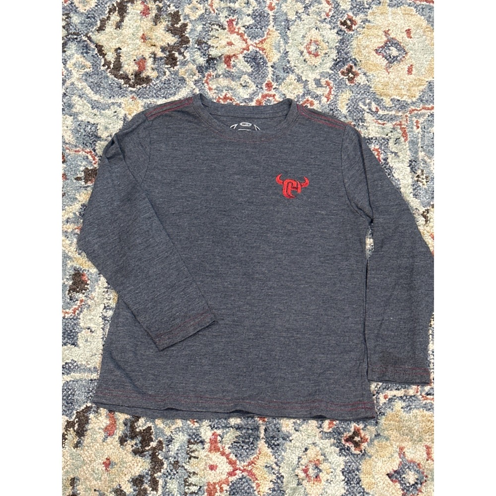 Cowboy Hardware Long Sleeve Tee Boys XS 5 Charcoal Grey Bull Graphic EUC